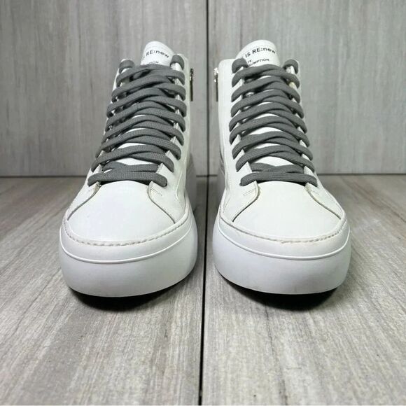 P448 Star Gea Leather Lace Up Chunky Sneaker Boot White Womens Size 7 EUR 37 - Picture 5 of 10